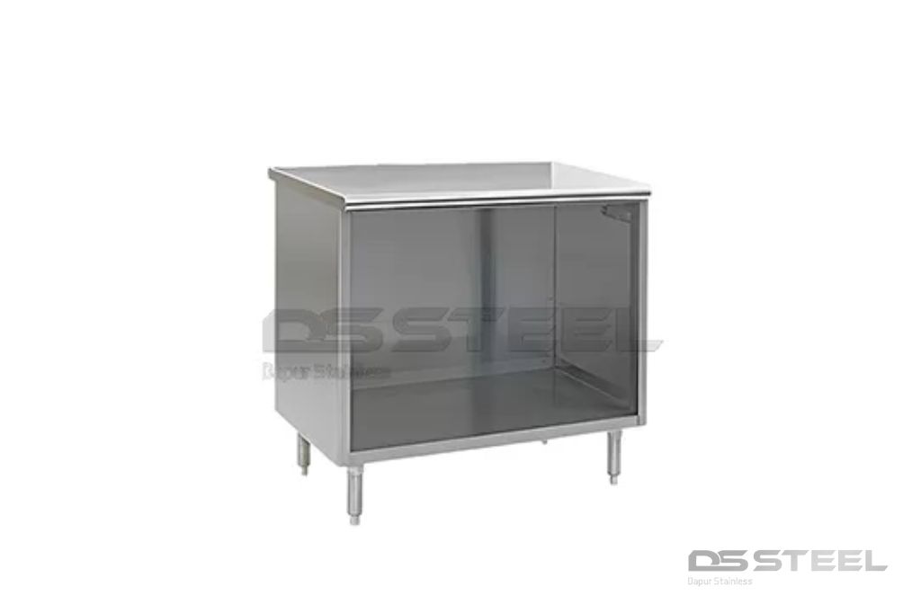 stainless steel open cabinet
